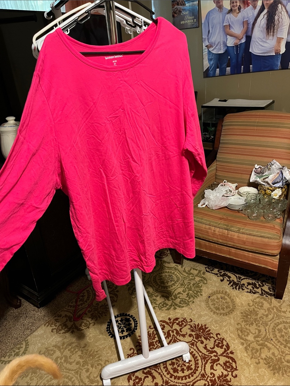 Woman Within Bright Pink Long Sleeve Cotton Pullover